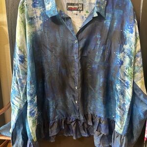 Johnny Was Blue and Green silk Women's Blouse